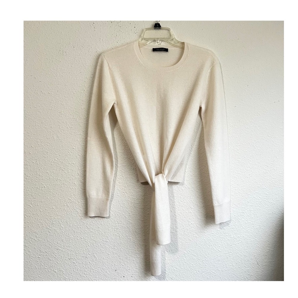 Ann Taylor 100% Cashmere Tie Waist Sweater Cream Long Sleeve L EUC